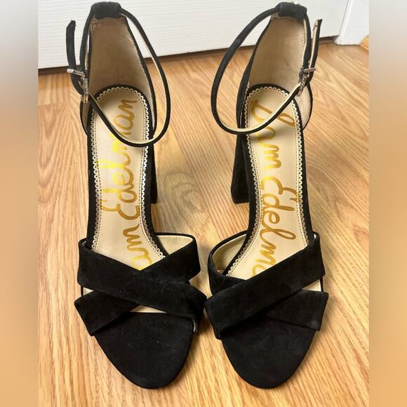 Sam Edelman Black Leather Peep Toe Yancy Ankle Strap Heel Sandal 9 - Picture 2 of 6